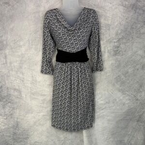 Vtg Y2k DressBarn Black White cowl neck empire waist Knee Length Dress Sz 12